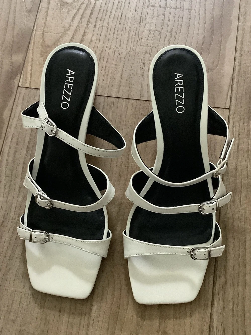 Arezzo Cream Strappy Mid Block Heel Sandals